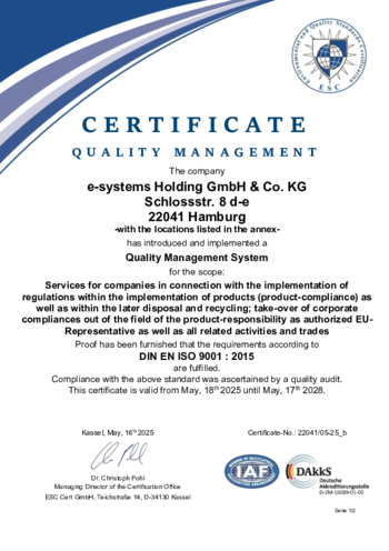 take-e-way Qualitätsmanagement Zertifikat DIN EN ISO 9001 2015 (EN)